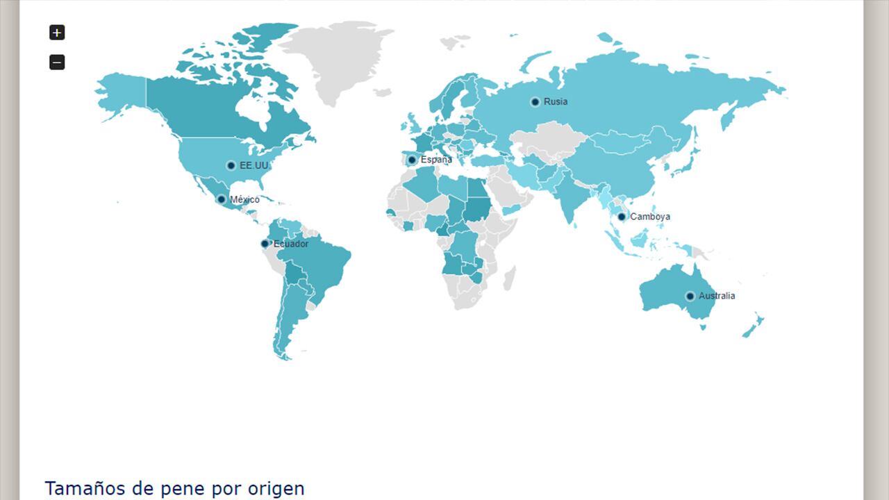 Data World hizo creó un mapa interactivo sobre el tamaño de pene de los hombres de diferentes países.