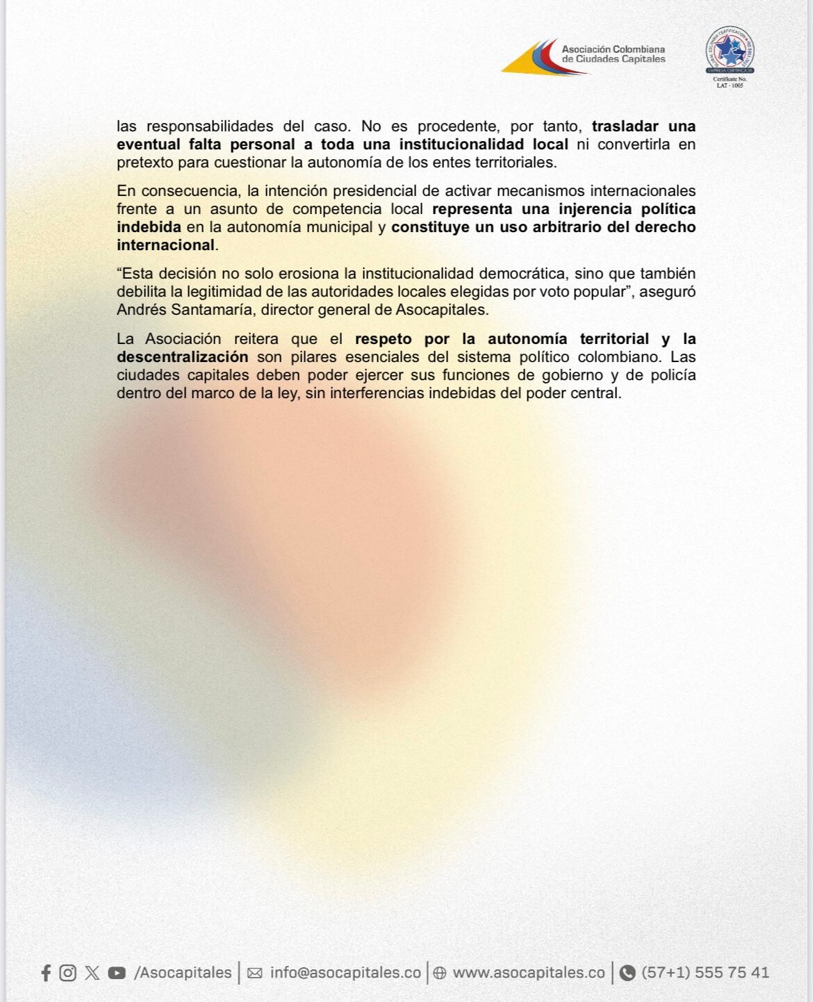 Comunicado Asocapitales