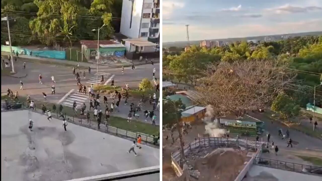 Pelea entre hinchas de Quindío y Nacional.