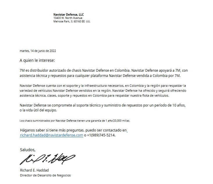 Carta entregada por la Unión Temporal