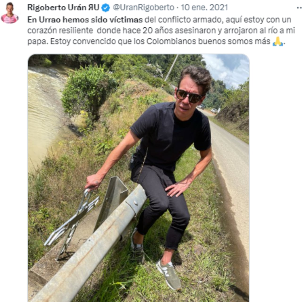 Tweet de Rigoberto Urán recordando a su padre asesinado en el 2001.