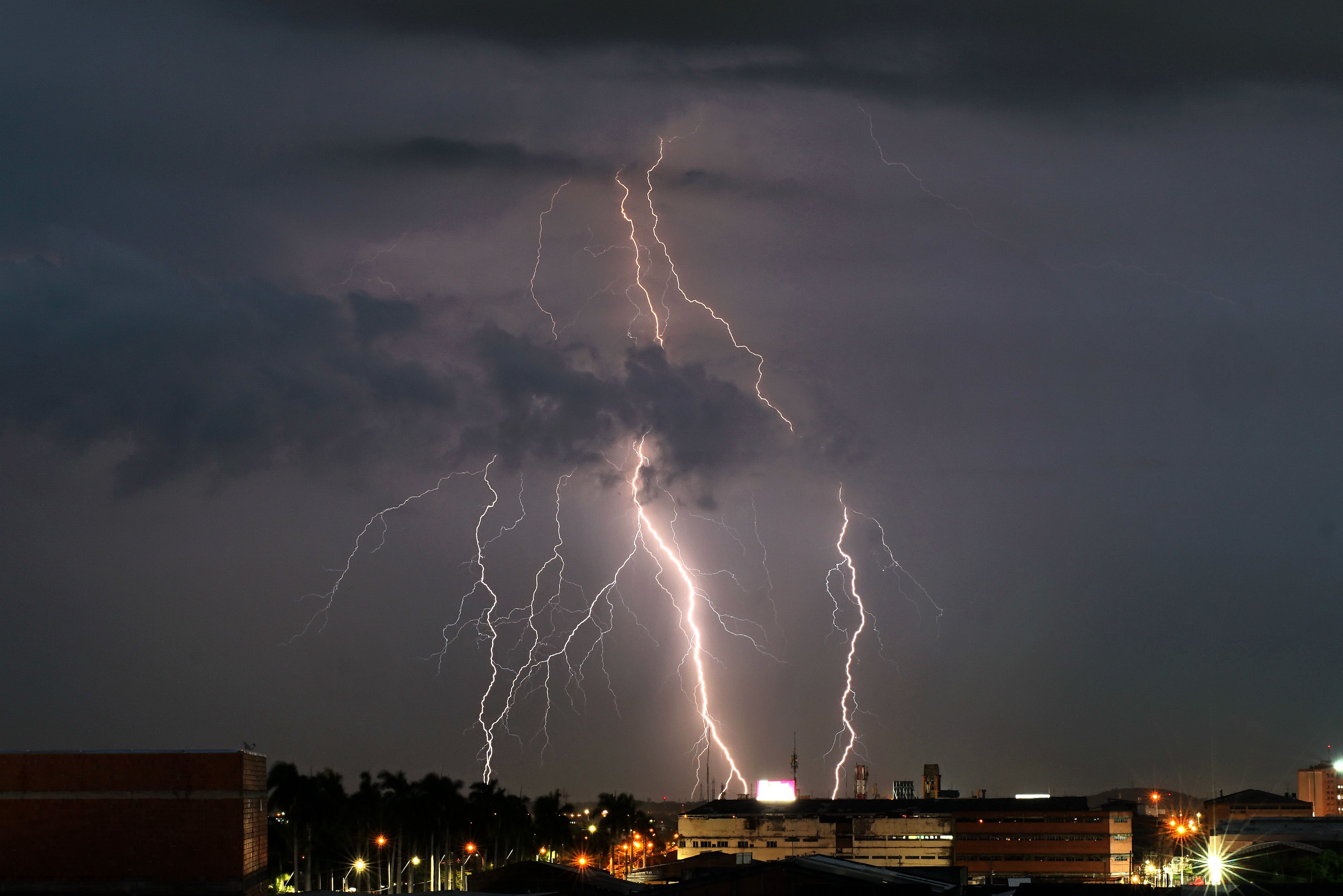 Según el pronóstico del tiempo, en Cali y Valle del Cauca, se presentarán en la tarde lluvias, acompañadas de tormentas eléctricas, igual que la noche de ayer, martes 18 de febrero. Es importante recordar que durante estas tormentas no se debe hacerse cerca de los árboles. La semana pasada, cuatro mujeres perdieron la vida, tras ser alcanzadas por un rayo durante la final de un campeonato de fútbol femenino, en el municipio de Cajibío en el Cauca. Foto Jorge Orozco / El País.