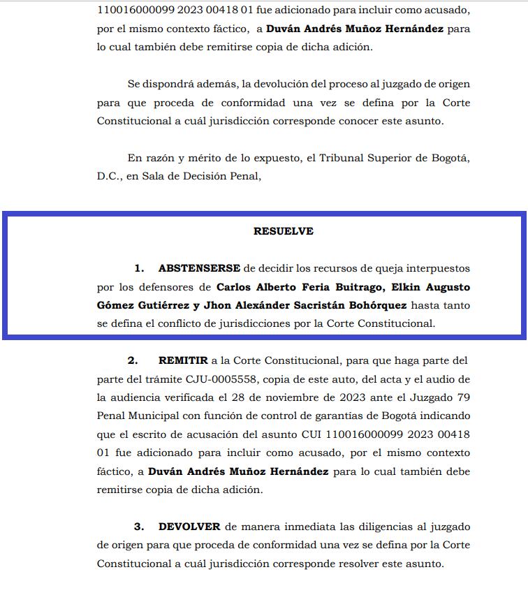 Tribunal Superior tumba acusación contra el coronel Carlos Feria.