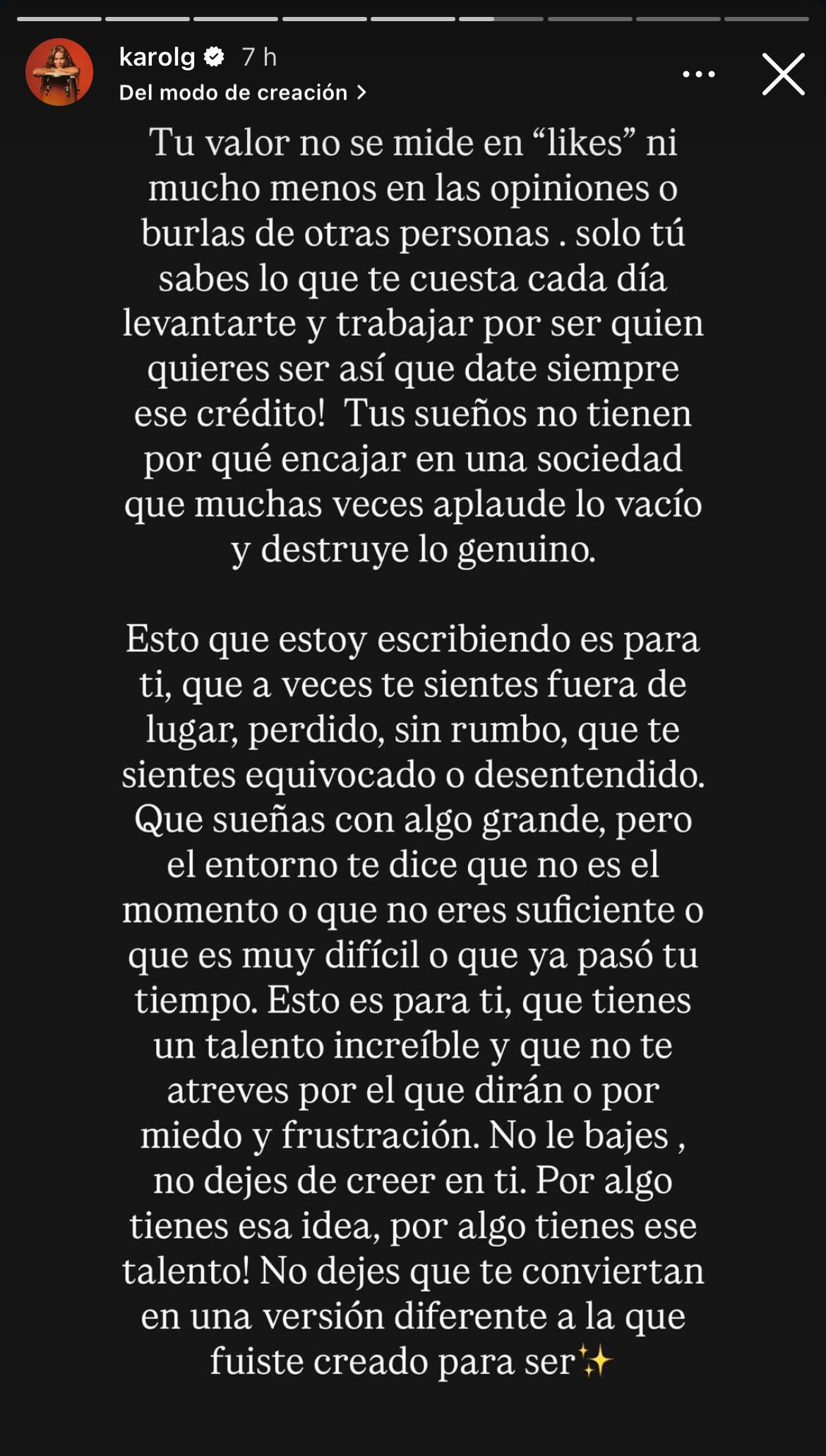 Profunda reflexión de Karol G.