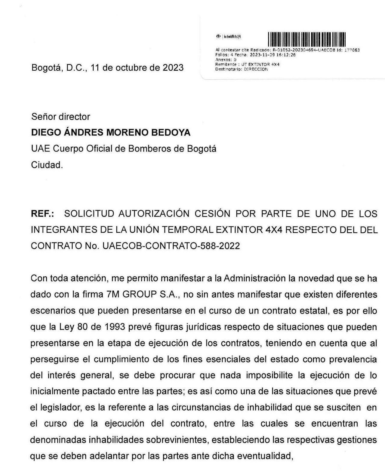 Notificación de la Inhabilidad sobreviniente