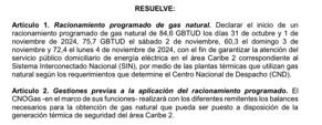 Borrador de resolución para racionamiento programado de gas