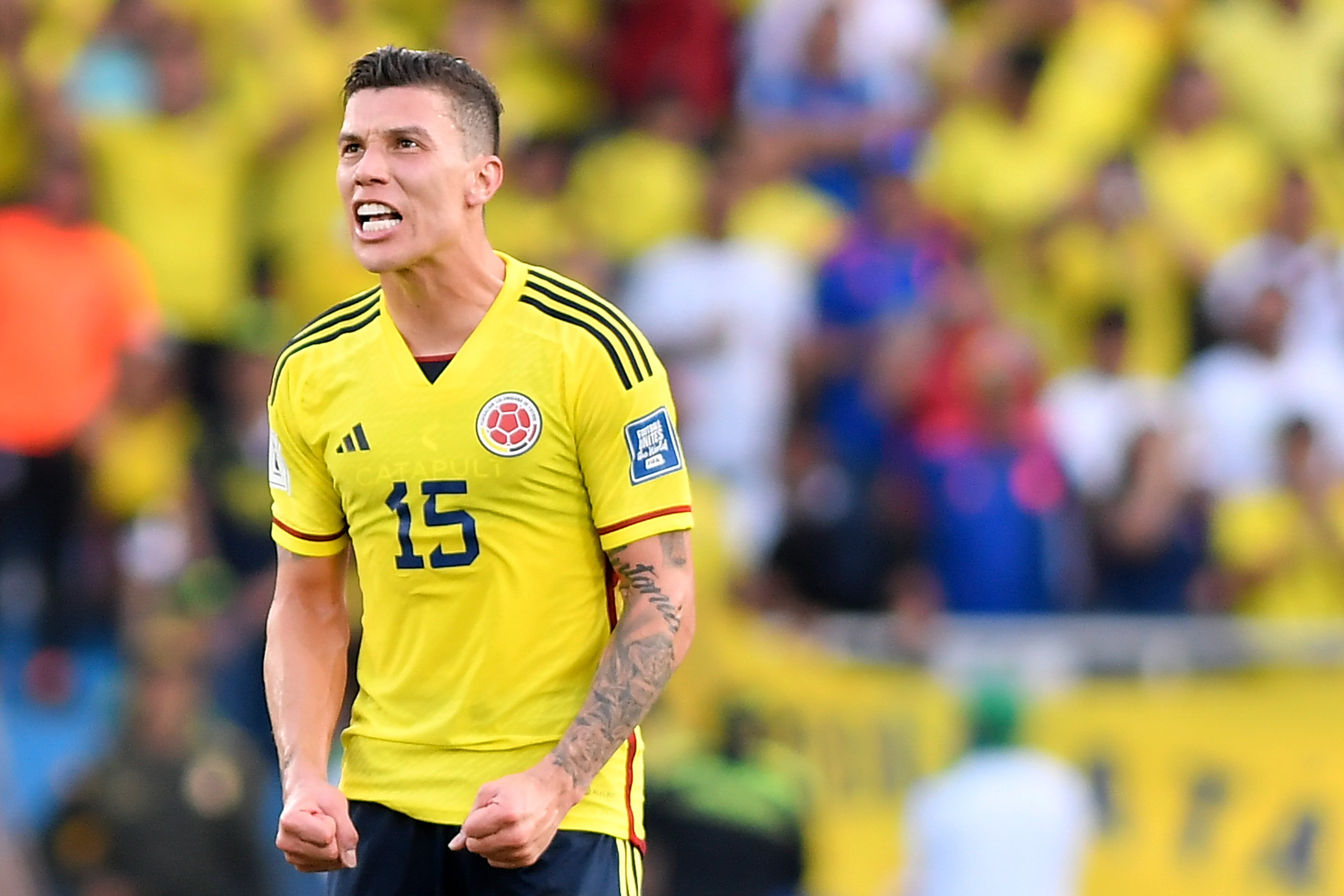 Matheus Uribe celebrando su tanto frente a Uruguay el pasado jueves 12 de octubre.