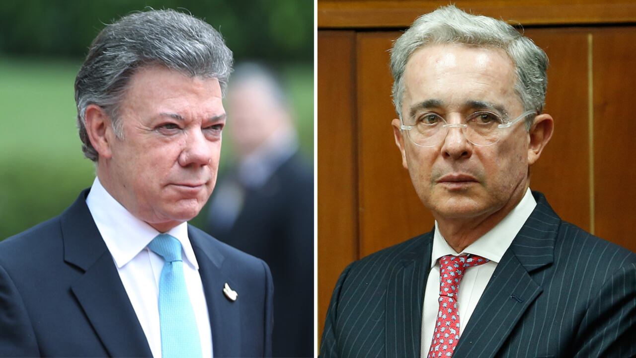 El presidente Juan Manuel Santos y el senador Álvaro Uribe Vélez.