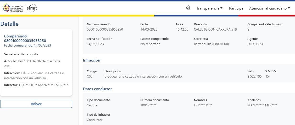 El lujoso carro no solo estaba a nombre de Esteban Manzaneda Merlano, hijo de la excongresista Aida Merlano, también tenía un comparendo sin pagar.