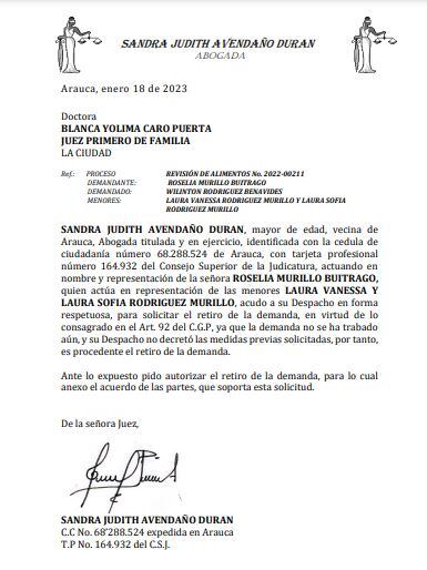 Memorial del retiro de demanda.