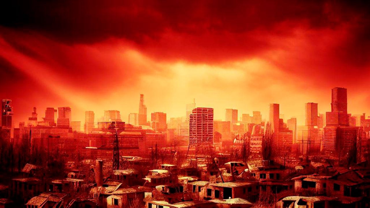 Ilustración de una ciudad afectada por la radiación solar.