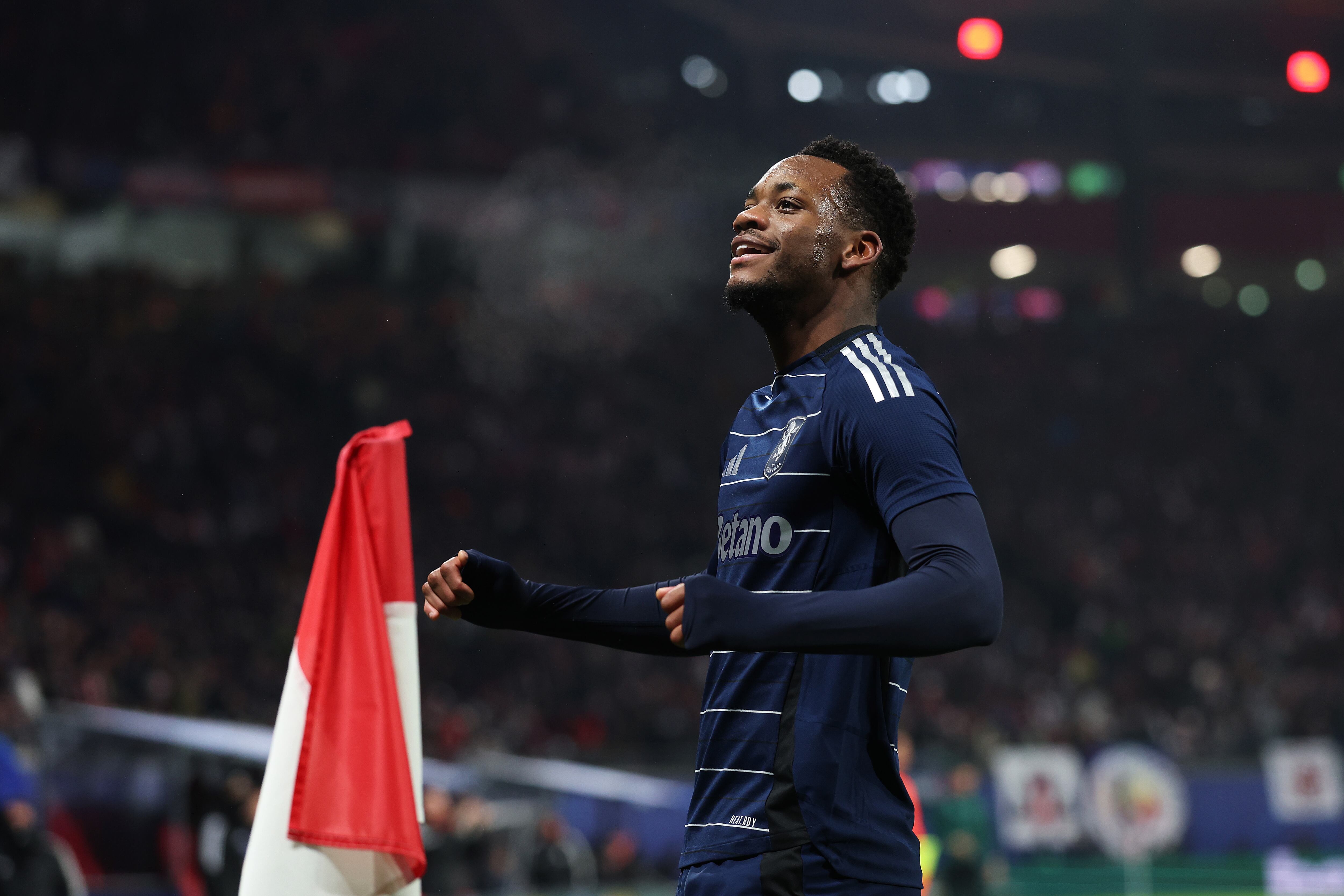 LEIPZIG, GERMANY - DECEMBER 10: Jhon Duran of Aston Villa celebrates scoring a goal which was later disallowed after teammate Matty Cash (not pictured) was adjudged to have been offside in the build-up following a VAR review during the UEFA Champions League 2024/25 League Phase MD6 match between RB Leipzig and Aston Villa FC at Leipzig Stadium on December 10, 2024 in Leipzig, Germany. (Photo by Aston Villa/Getty Images)