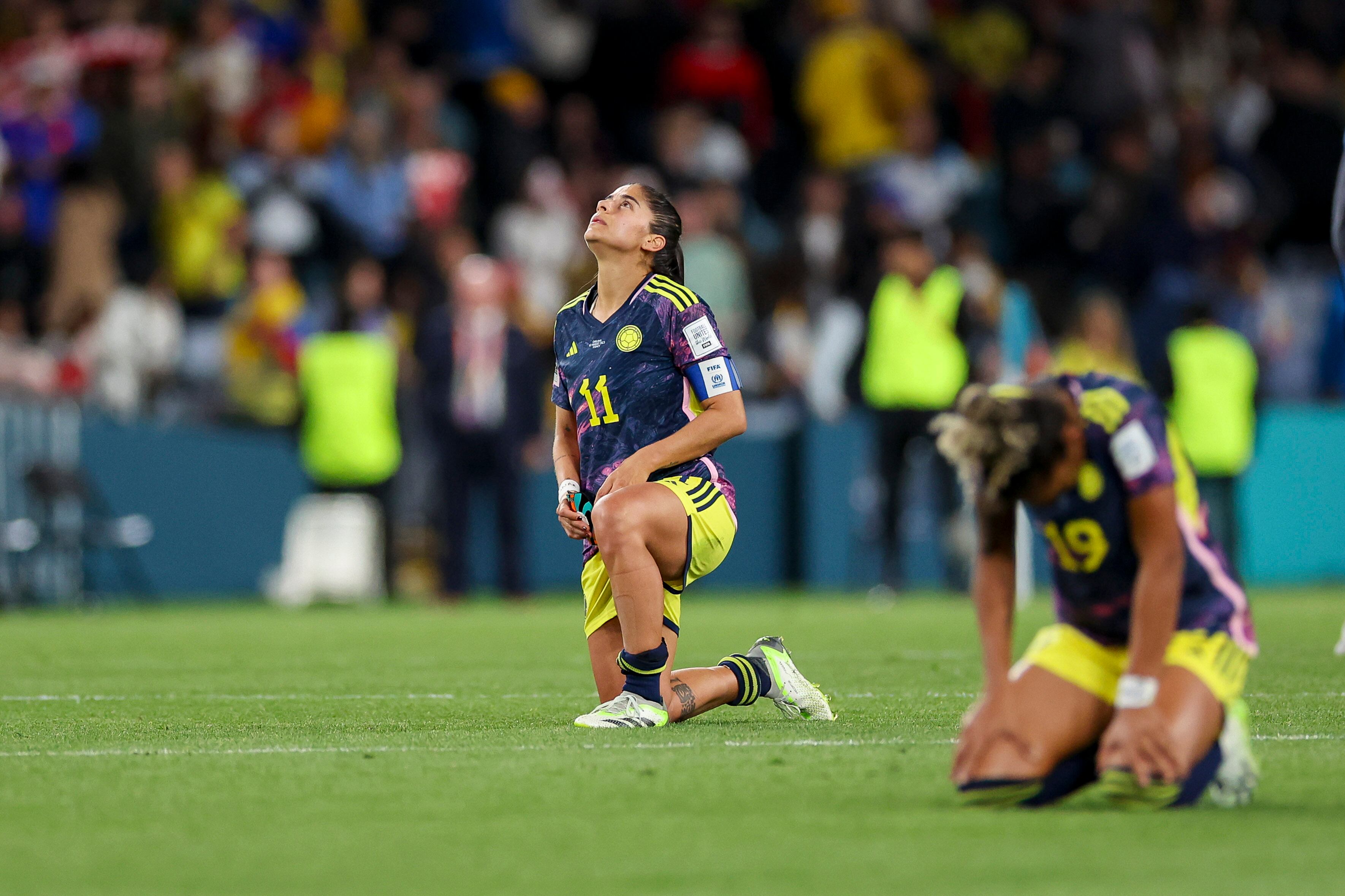SYDNEY, AUSTRALIA - AUGUST 12: Catalina Usme of Colombia and Jorelyn Carabali of Colombia looks dejected after the FIFA Women's World Cup Australia & New Zealand 2023 Quarter Final match between England and Colombia at Stadium Australia on August 12, 2023 in Sydney, Australia. (Photo by Sajad Imanian/DeFodi Images via Getty Images)