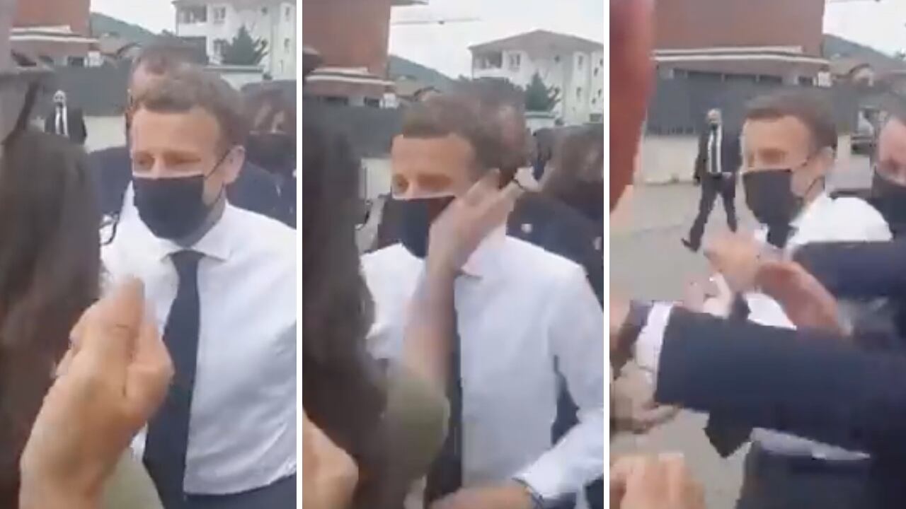 El presidente de Francia, Emmanuel Macron, volvió a ser agredido con una bofetada; esta vez fue una mujer la que lo agredió