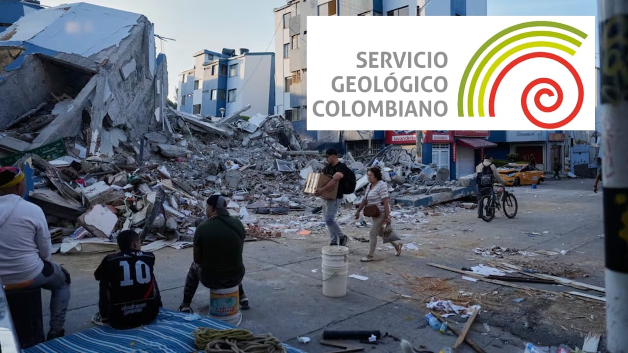 Terremoto en Colombia y logo del Servicio Geológico Colombiano (SGC).