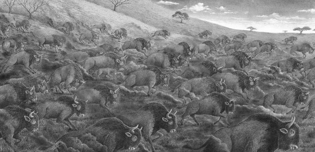 '¡Ugh! Un relato del pleistoceno', un libro de Rafael Yockteng y Jairo Buitrago editado por Babel en el que pocas palabras muy bien ubicadas e ilustraciones impresionantes se unen para transmitir una historia poderosa.