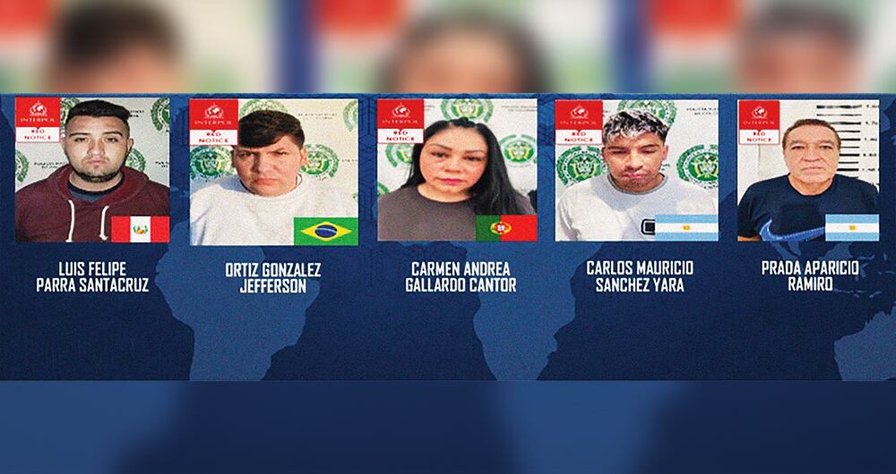 Este es el cartel de los ladrones internacionales colombianos más buscados en el mundo mediante la circular roja de Interpol. Habrían cometido delitos en Portugal, Argentina, Brasil y Perú.