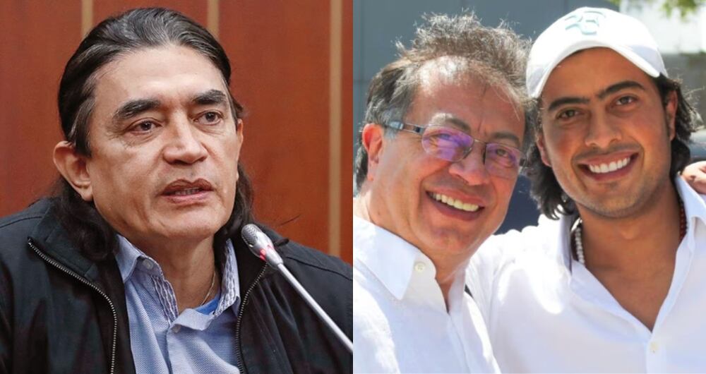 El exsenador Gustavo Bolívar y el presidente Gustavo Petro, junto a su hijo Nicolás.