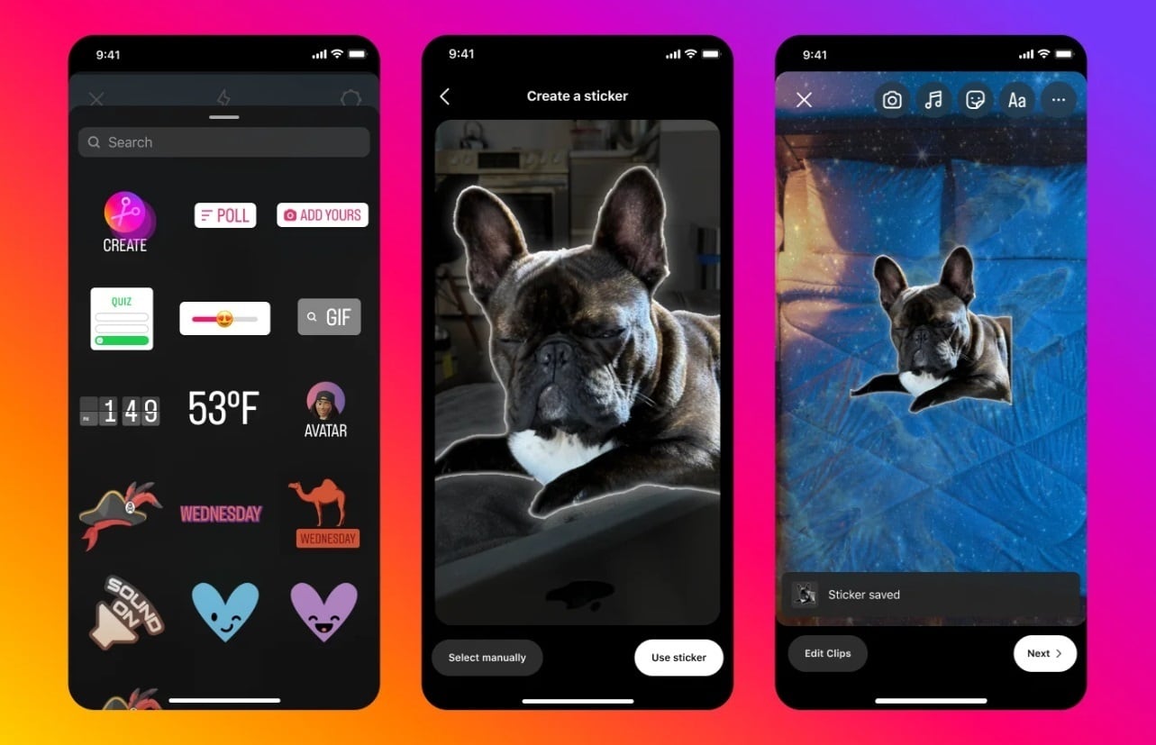 Instagram permitirá añadir a los reels stickers personalizados y clips de audio de películas y series.