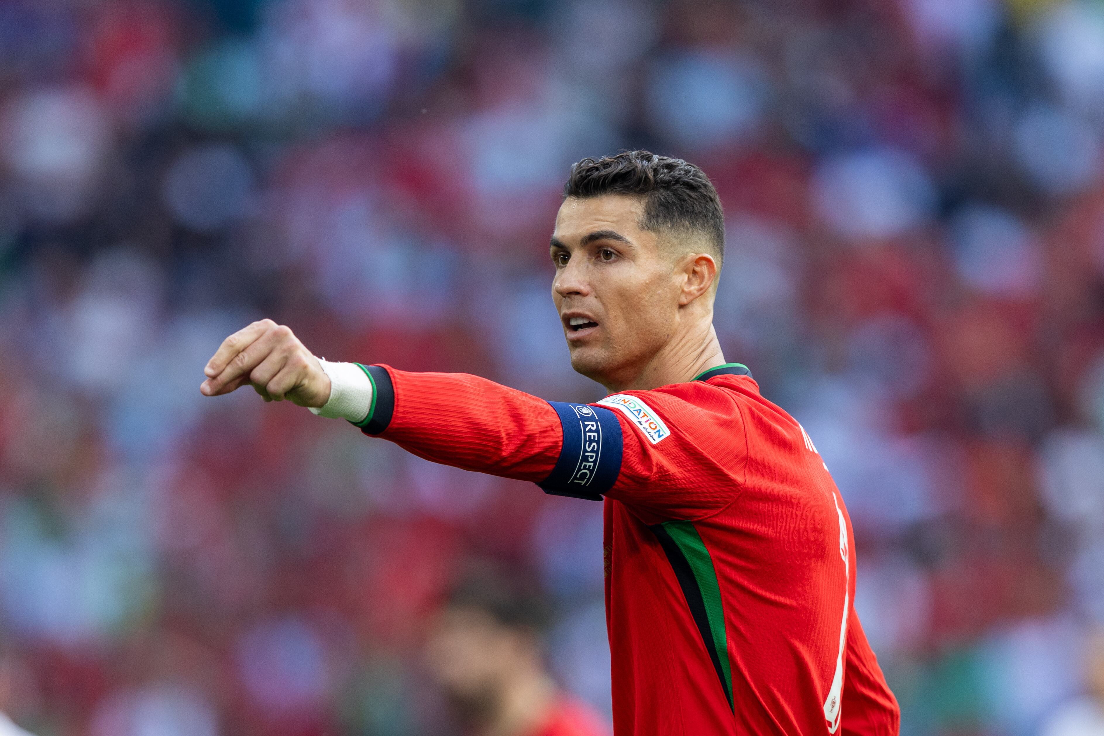 Cristiano Ronaldo is playing during the UEFA Euro 2024 Group F match between Turkiye v Portugal, at the  BVB Stadion Dortmund in Dortmund, Germany, on June 22, 2024. (Photo by Andrzej Iwanczuk/NurPhoto via Getty Images)