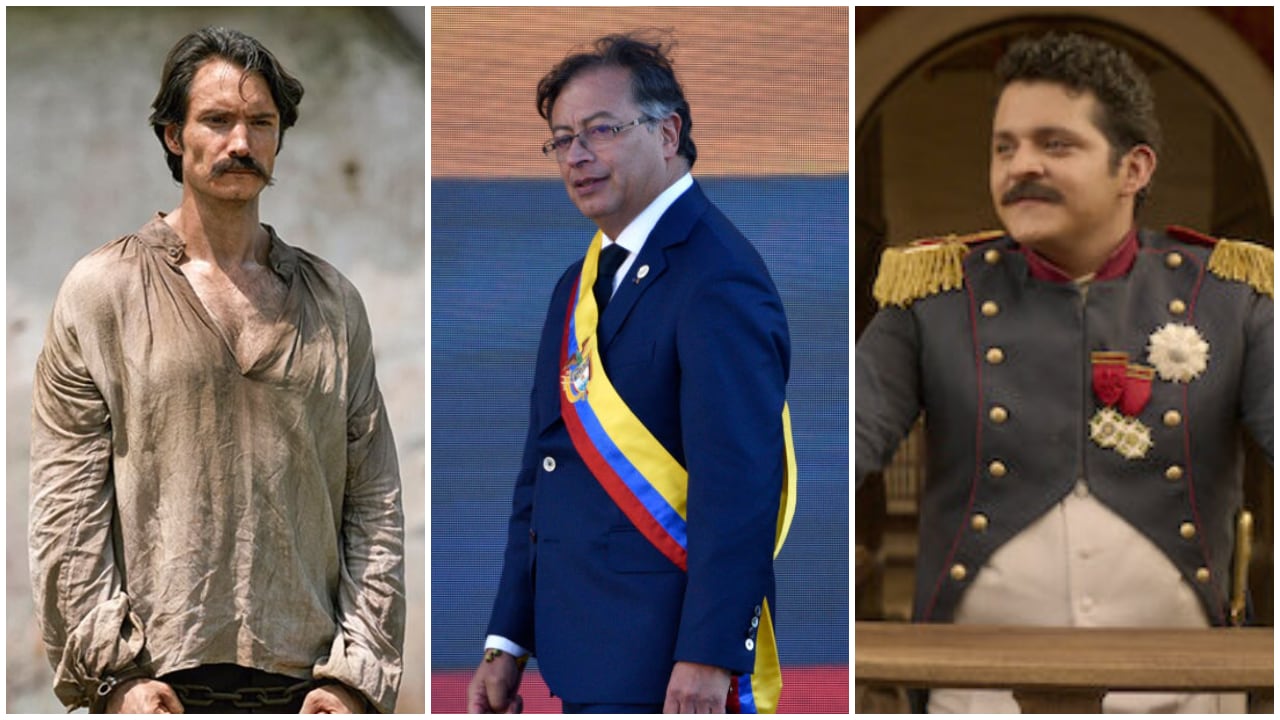Los personajes Aureliano Buendía y Arcadio Buendía. En el centro, el presidente Gustavo Petro