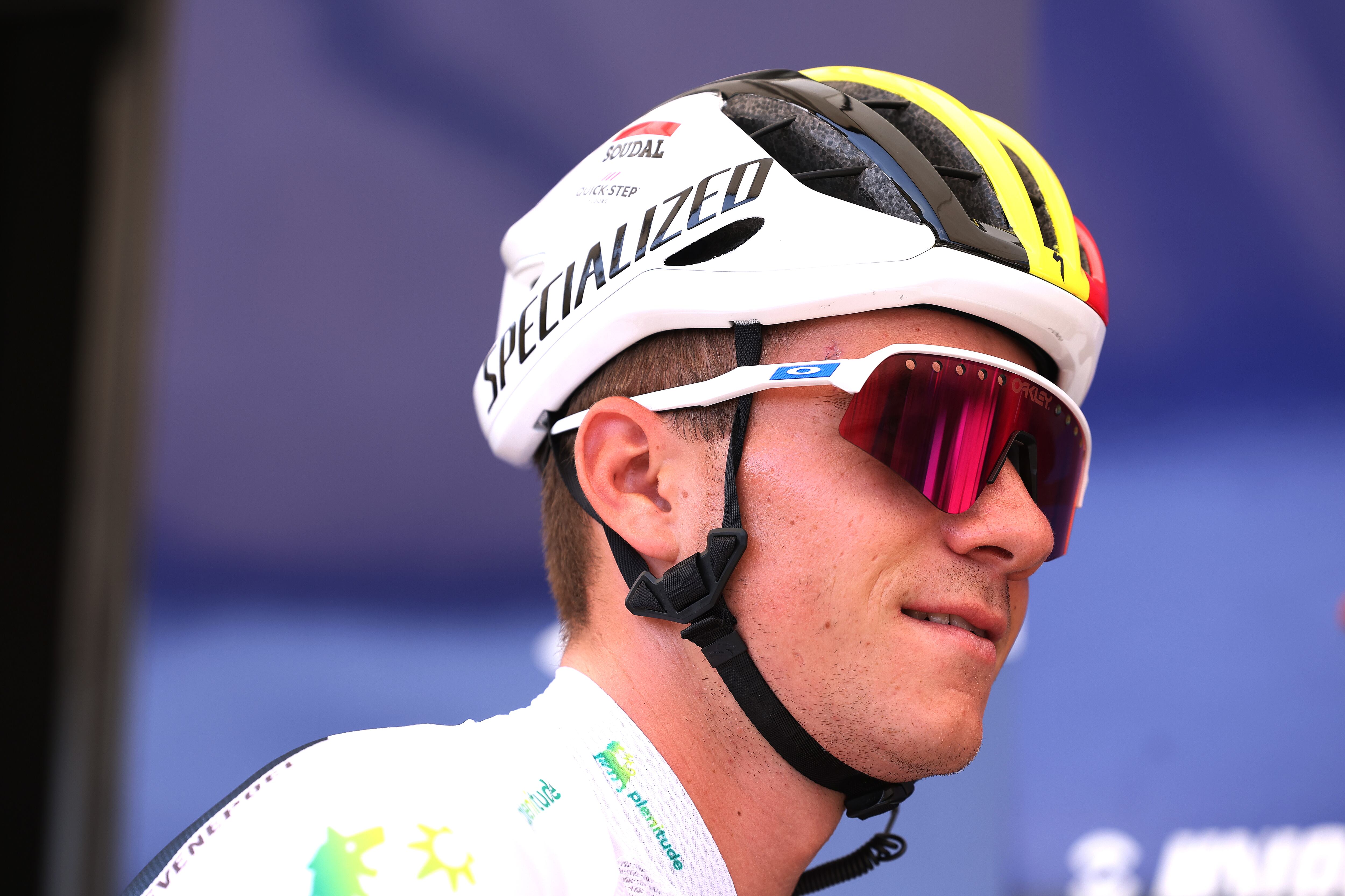 FORMIGAL. HUESCA LA MAGIA, SPAIN - SEPTEMBER 08: Remco Evenepoel of Belgium and Team Soudal - Quick Step - White Best Young Rider Jersey prior to the 78th Tour of Spain 2023 a 134.7km stage from Formigal. Huesca la Magia  to Col du Tourmalet 2115m / #UCIWT / on September 08, 2023 in Formigal. Huesca la Magia, Spain. (Photo by Alexander Hassenstein/Getty Images)