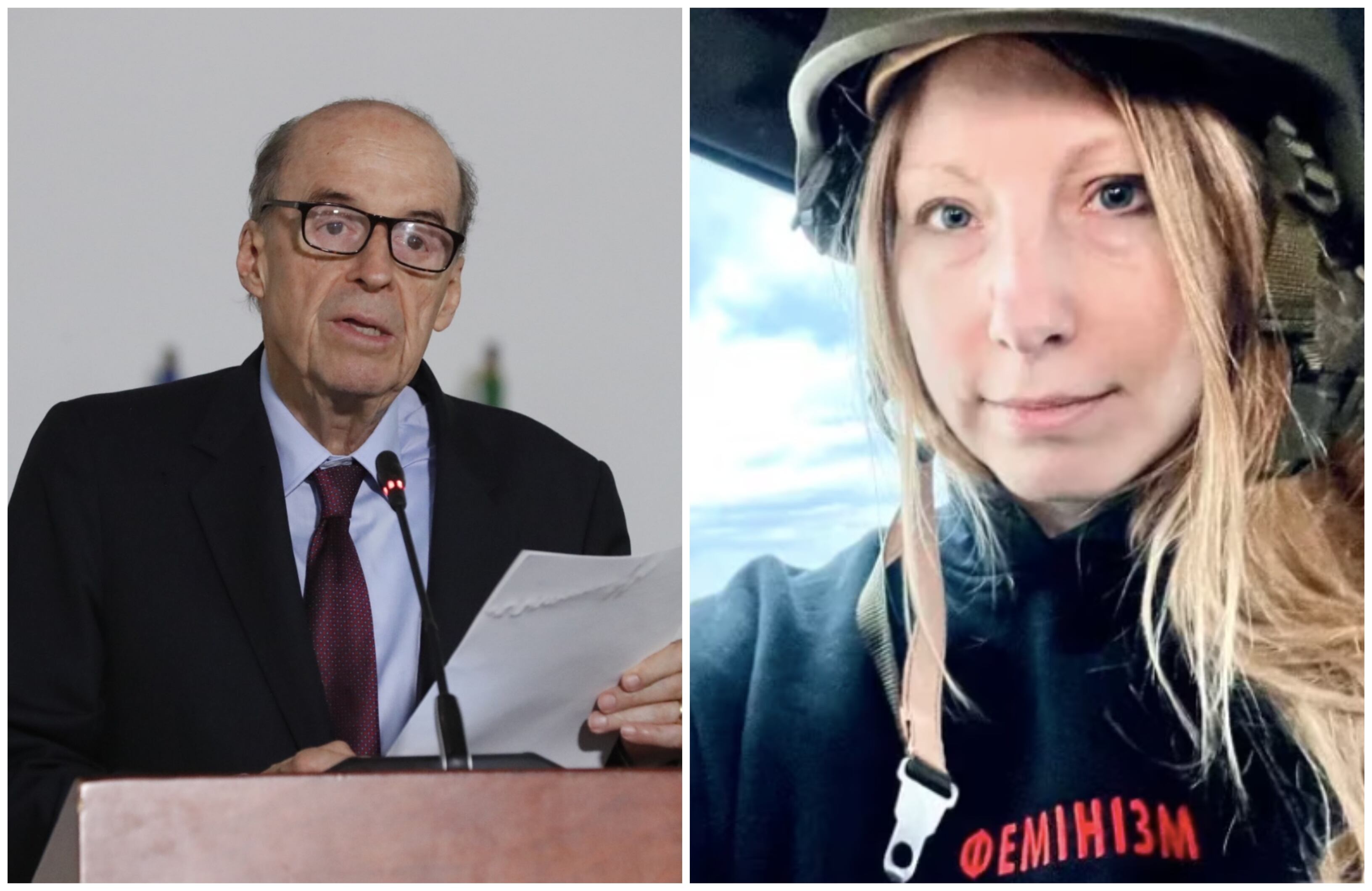 El canciller Álvaro Leyva y la escritora Victoria Amelina.