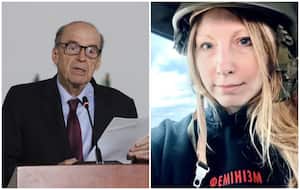 El canciller Álvaro Leyva y la escritora Victoria Amelina.