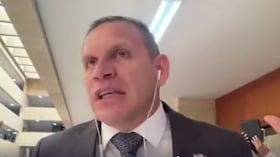 Germán Rodríguez, congresista de Salvación Nacional, mientras participaba en El Debate, de SEMANA, desde el Congreso de la República, en Bogotá, este primero de septiembre de 2026