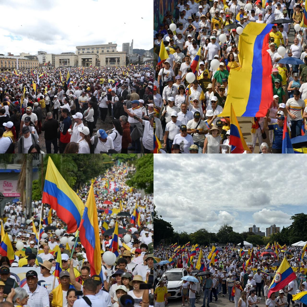 Desde tempranas horas de este domingo, cientos de personas marcharon con camisetas blancas y banderas de Colombia.