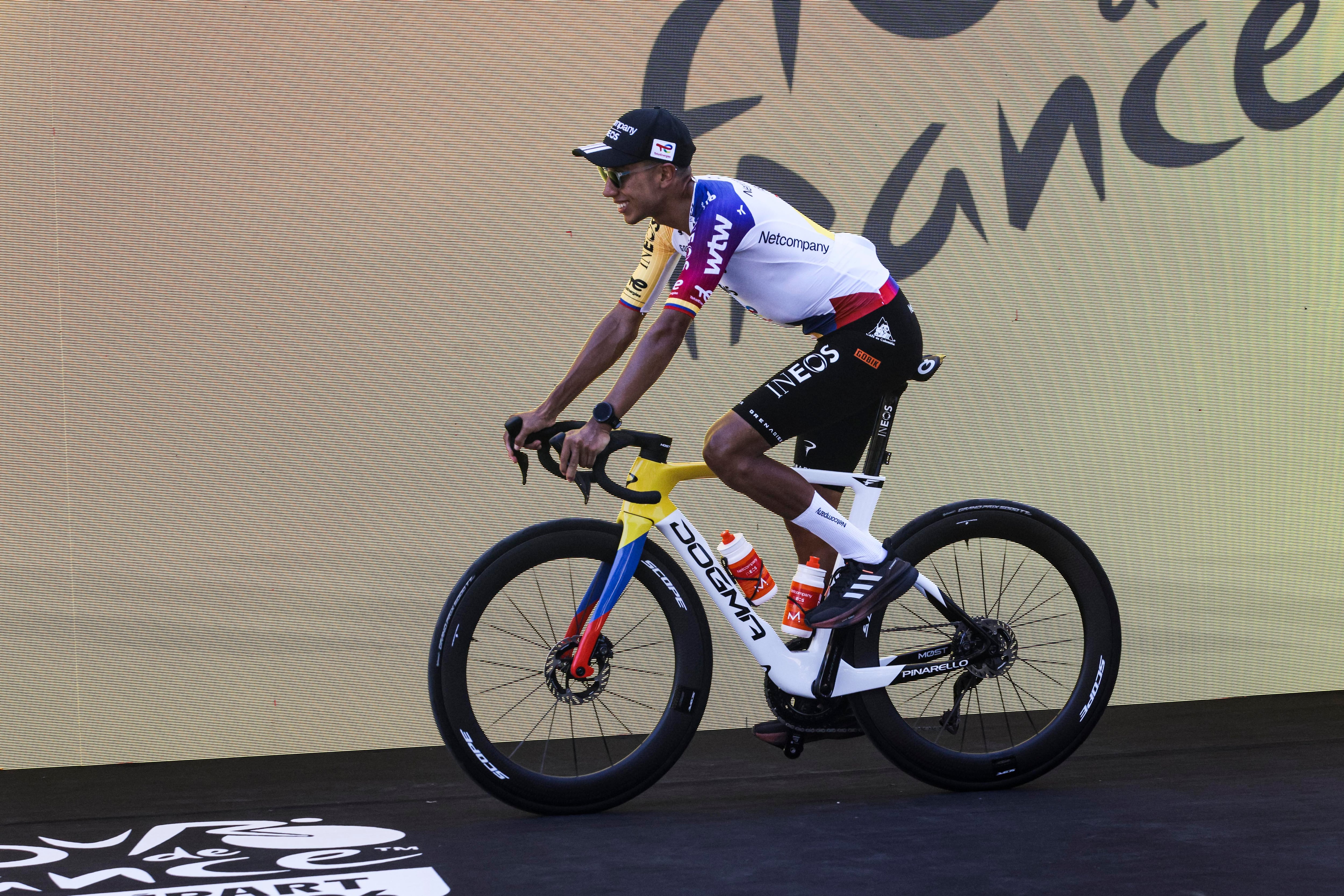 Egan Bernal of Netcompany INEOS participates in the team presentation during the Grand Depart Barcelone 2026 at the Tour de France 2026, UCI World Tour cycling event on July 2, 2026, in Barcelona, Spain. (Photo by Gongora/NurPhoto via Getty Images)