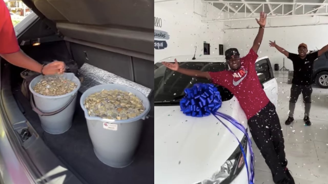 Influencer ‘La Piquiña’ con las monedas y celebrando la compra del carro.