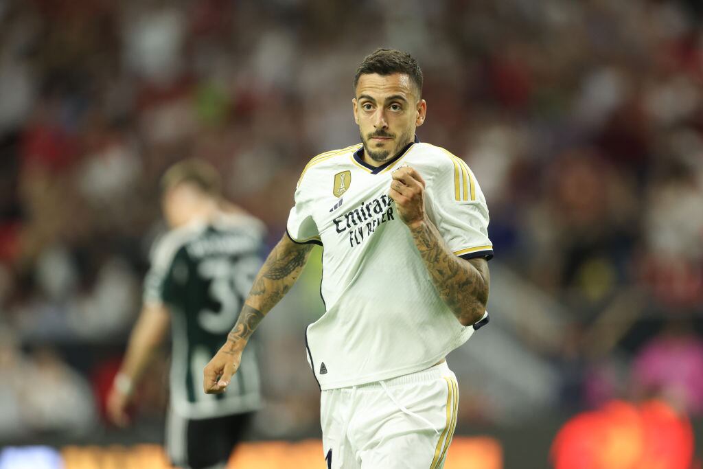 Joselu celebrando su primer gol con el Real Madrid.