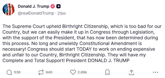 Publicación de @realDonaldTrump Truth Social.