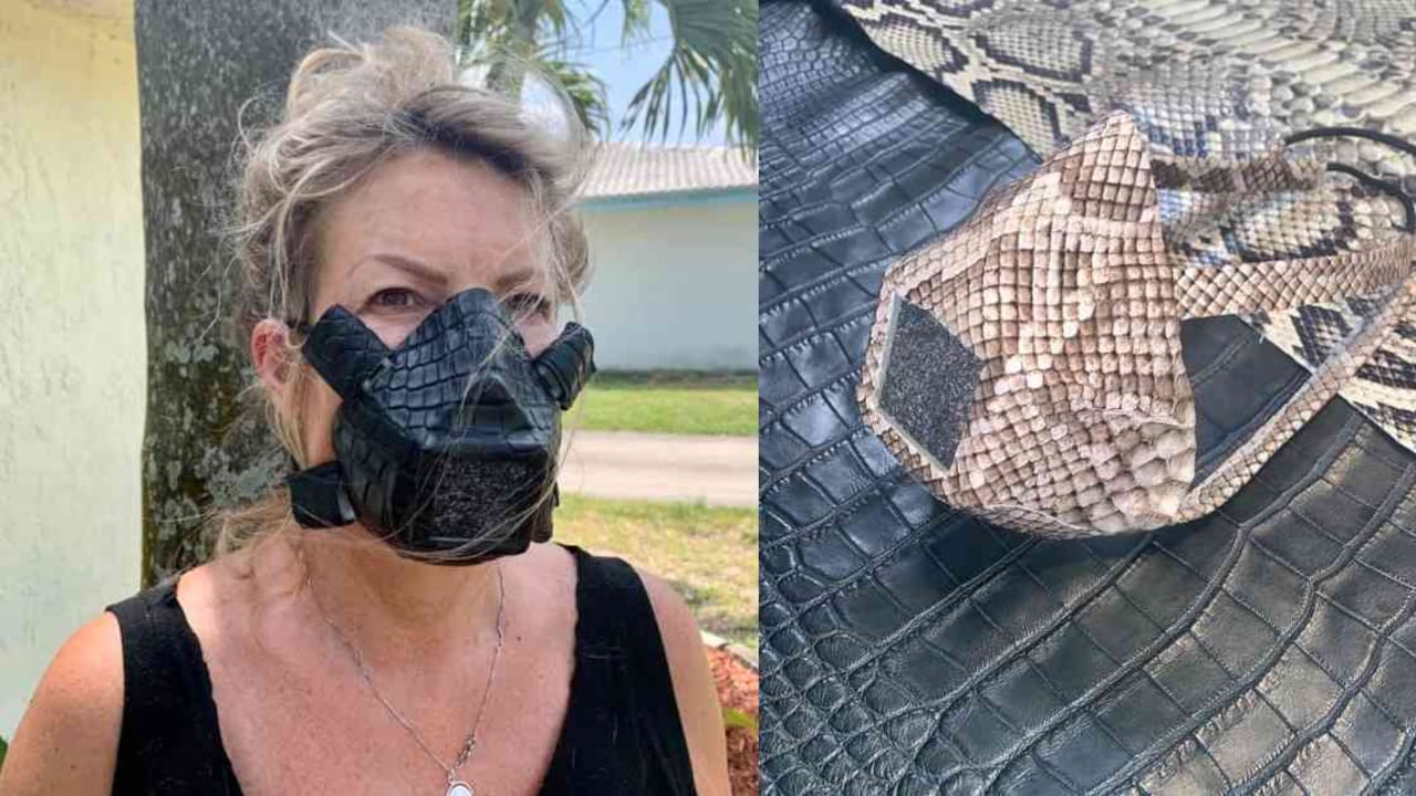 Desde el 15 de abril, la empresa vende máscaras hechas con pieles de reptil en la Florida. Fotos: Facebook de All American Gator Products.