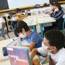 Prevention, mask, Simulation for influenza A prevention in a primary school. (Photo by: BSIP/Universal Images Group via Getty Images)
