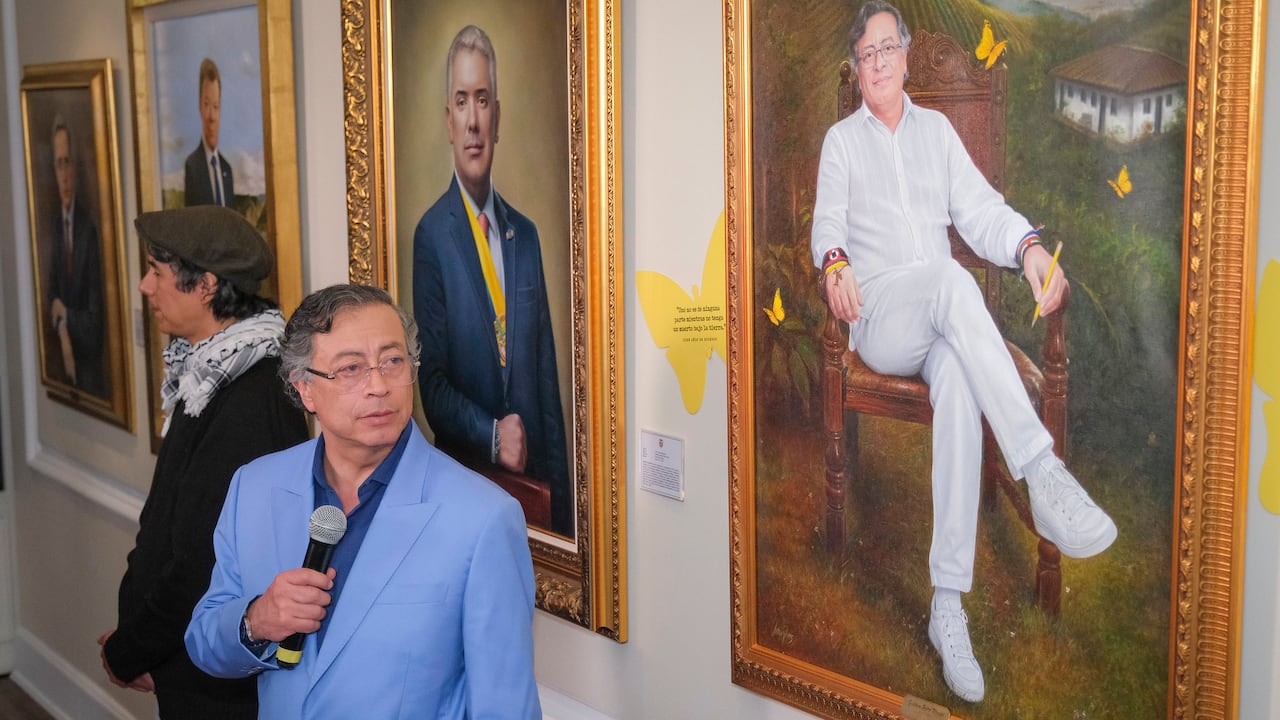 El presidente, Gustavo Petro, el 3 de agosto de 2026 en la Casa de Nariño, en Bogotá, durante la develación de su retrato.