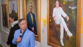 El presidente, Gustavo Petro, el 3 de agosto de 2026 en la Casa de Nariño, en Bogotá, durante la develación del retrato de sí que allí quedará