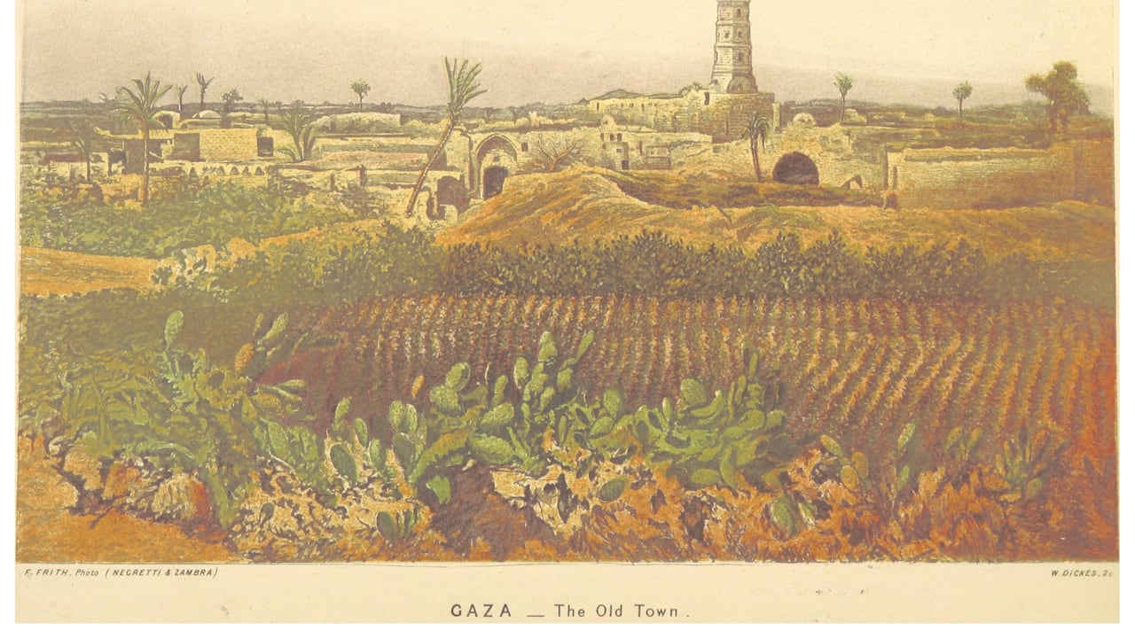 Gaza, la ciudad vieja. Un dibujo de Henry Baker Tristram a partir de una fotografía de 1857 de Francis Frith. British Library