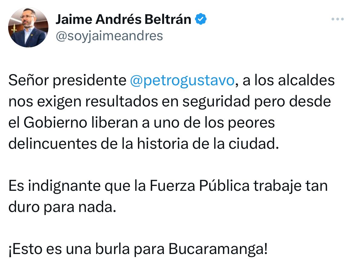 Mensaje alcalde de Bucaramanga Jaime Beltrán