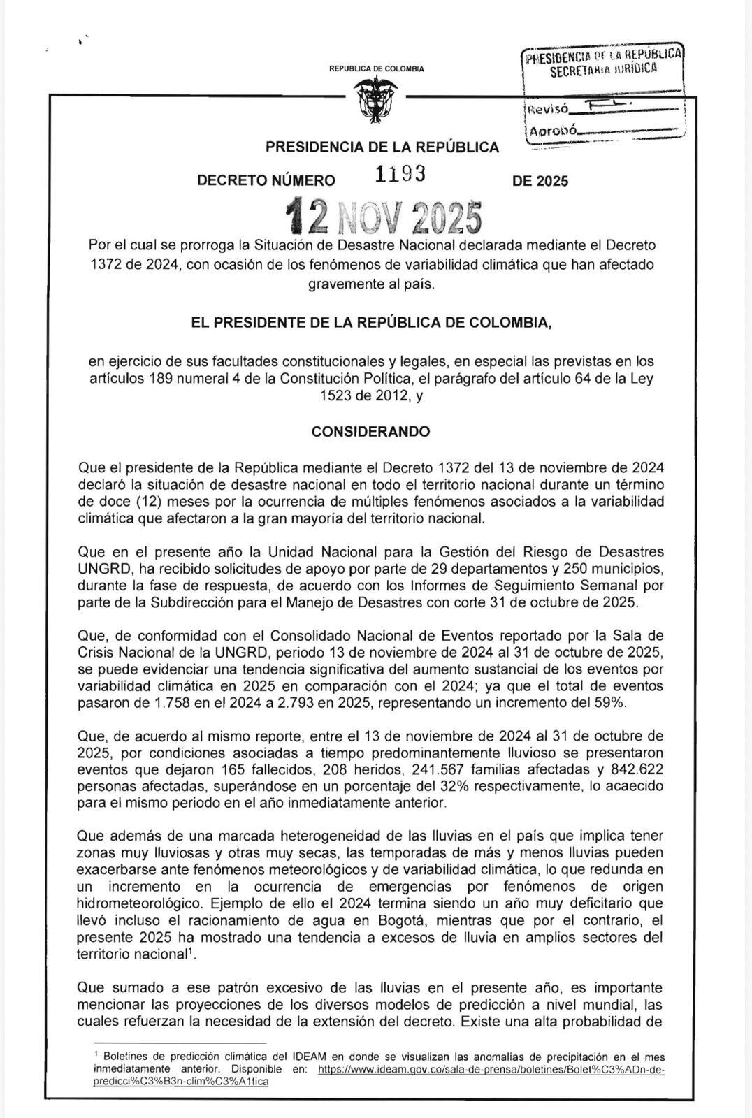 Decreto presidente Gustavo Petro situación de desastre