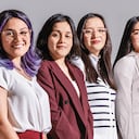 De izquierda a derecha:Manuela Peña González, egresada del Colegio Divino Niño; Laura Sofía Barrientos, del Colegio Monte Hebrón; Mariana Bucheli, del Colegio Diana Oese; Isabella Mendivil, del Colegio Boston Internacional, y Alejandro Camelo, del Liceo Campo David.