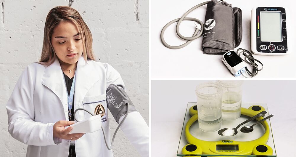  Para Paula Huertas, estudiante de Medicina, las clases prácticas desde casa han sido un desafío. Aprendió a tomar la presión arterial y oximetría solo con una guía.