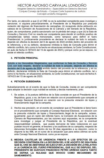El Presidente Gustavo Petro interpuso recurso de nulidad para tumbar las decisiones del CNE en su contra
