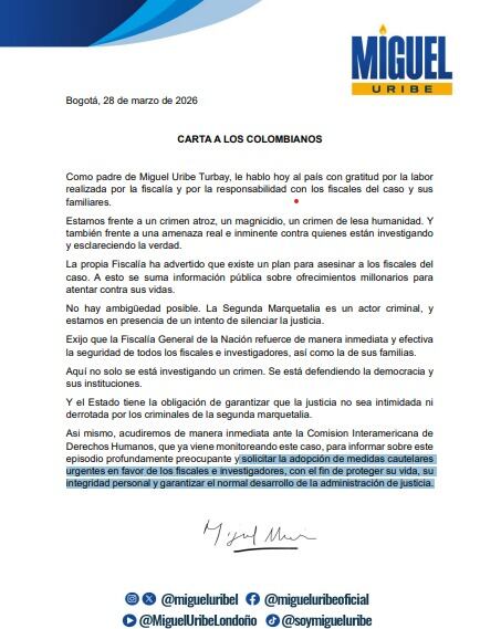 El candidato presidencial Miguel Uribe Lodoño denunciará estos hechos ante la Comisión Interamericana de Derechos Humanos.