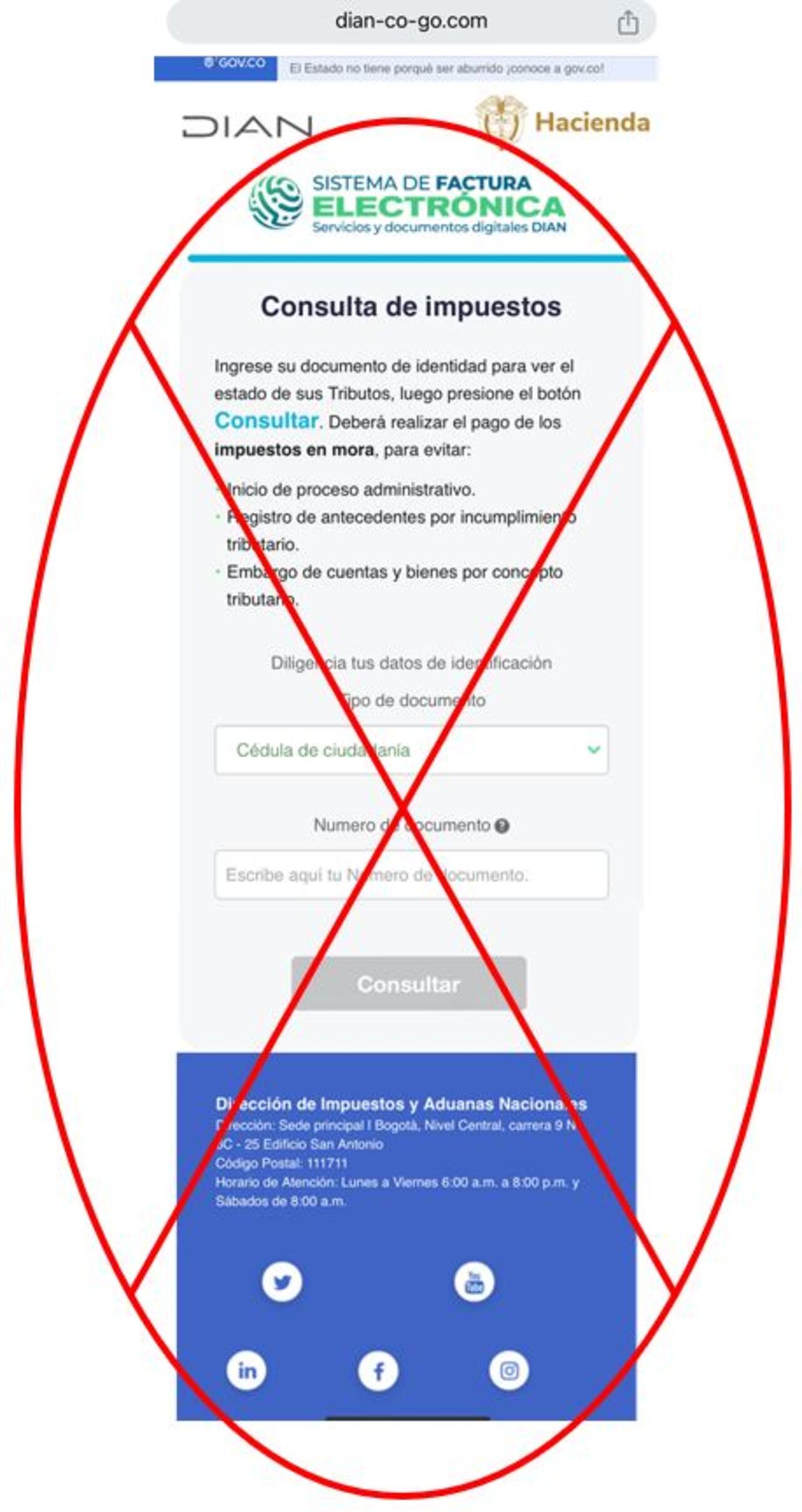 Falsa URL de la DIAN está circulando en las redes sociales.