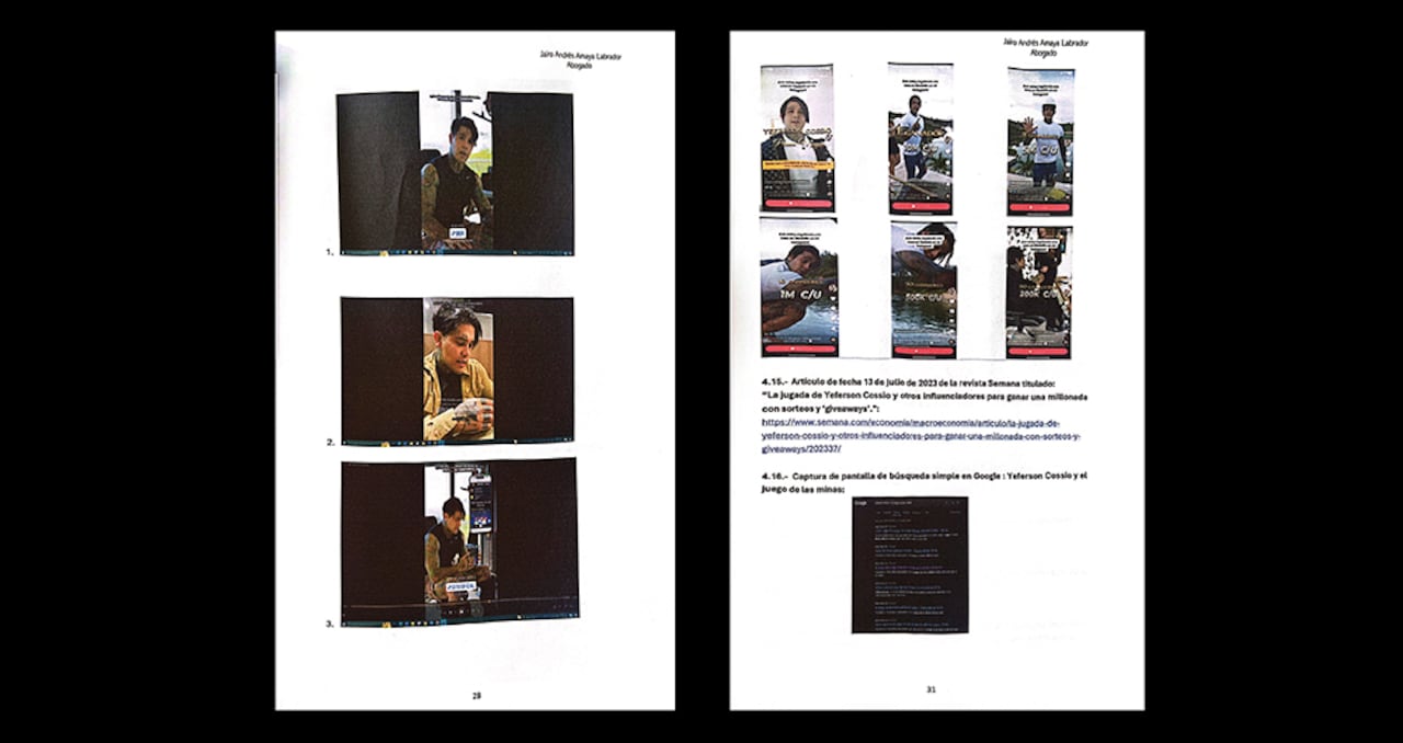 Las pruebas fotográficas y de video en las que Cossio promueve la “dinámica” forman parte de la demanda contra el influencer.