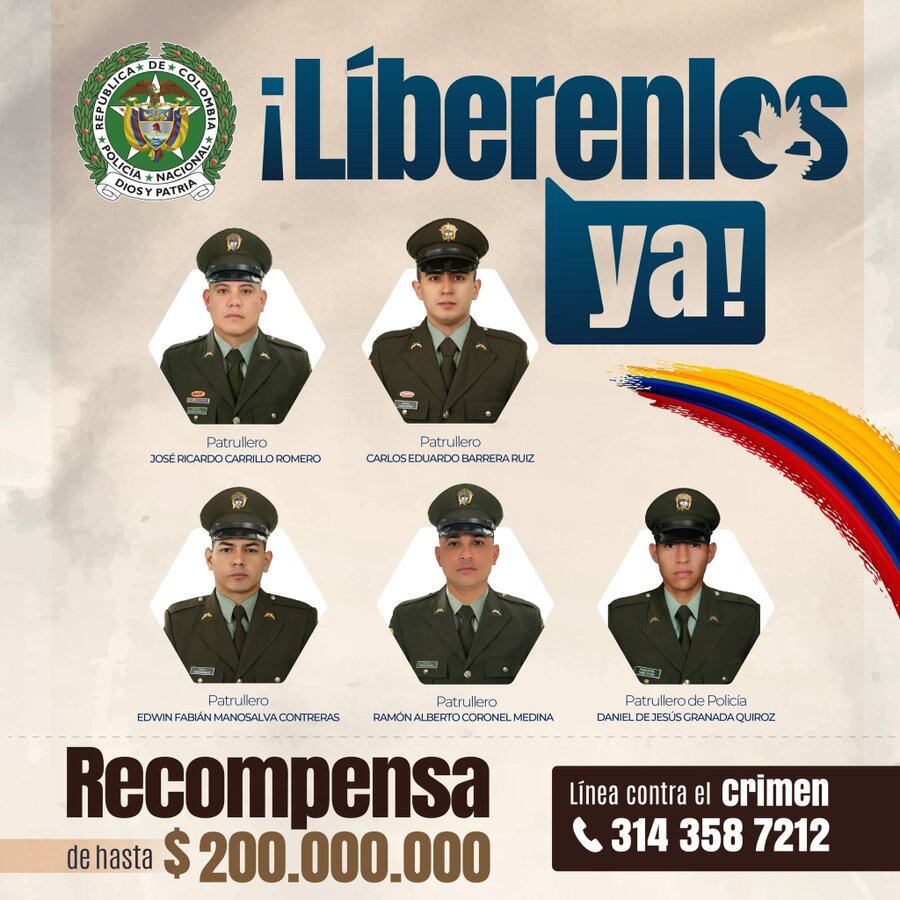 Ellos son los cinco policías secuestrados por el ELN en Tibú.