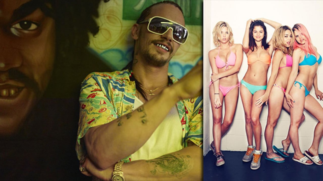 Cuatro chicas descarriadas asaltan un restaurante con la ayuda de un rapero narcotraficante (un irreconocible James Franco, a la izquierda).