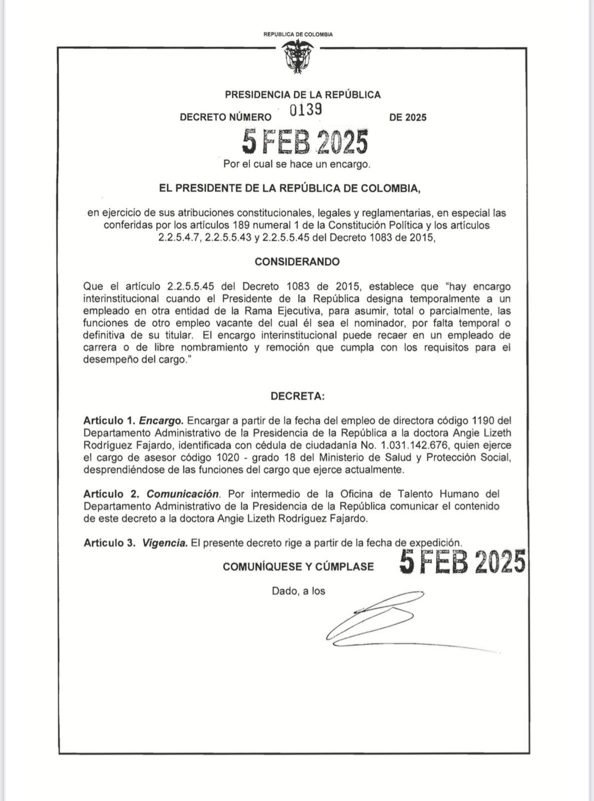 Decreto nueva directora del Dapre